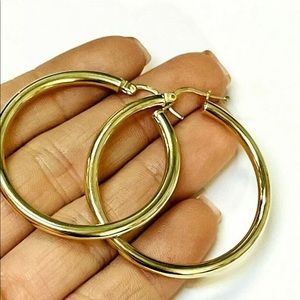 Shiny! Solid 10k Yellow Gold 1.6” 3mm Thick Tube Hoop Earrings